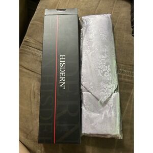 HISDERN Men's Light Purple Floral‎ Necktie & Handkerchief Set - New
